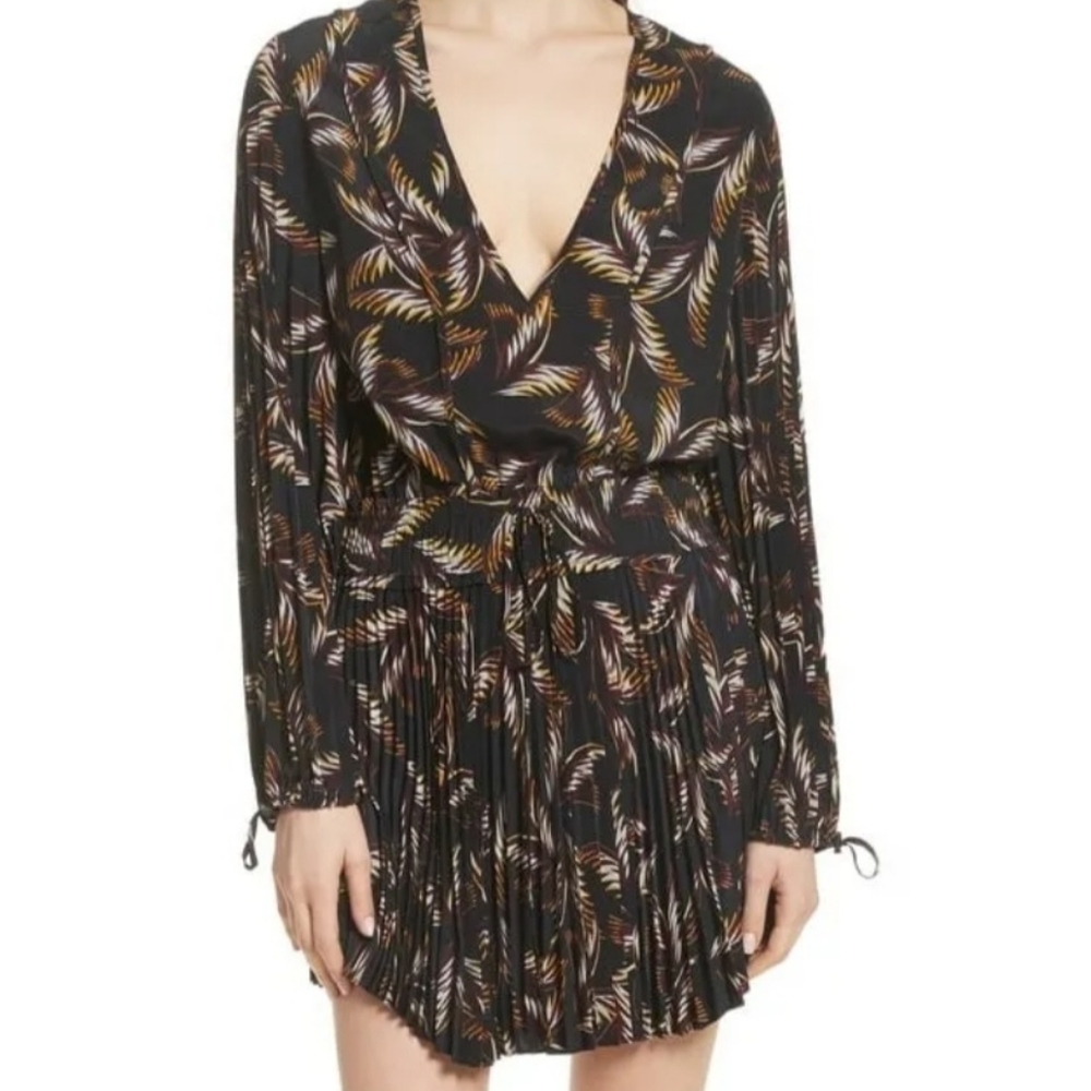 A.L.C. Rory Pleated Palm Silk Dress, Size 2-Black